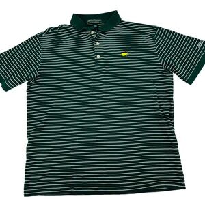 Masters Collection Polo Shirt Mens Large Green Striped 60's Two-Ply Mercerized